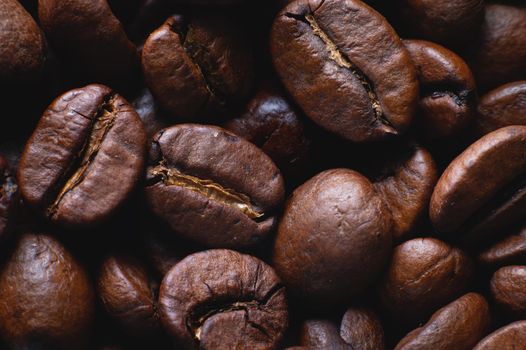 Extreme macro Coffee beans close up for background in shallow depth of field. macro photography.