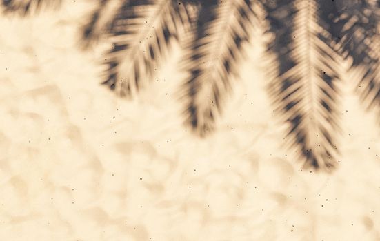 3D illustration of shade of tropical palm leaves on dry sand on sunny day on beach