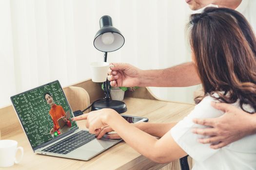 E-learning and Online Education for Student and University Concept. Video conference call technology to carry out digital training course for student to do remote learning from anywhere.
