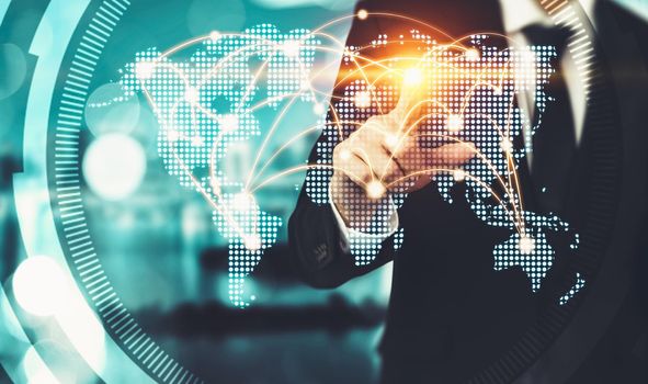 The modern creative communication and internet network connect in smart city . Concept of 5G wireless digital connection and internet of things future.