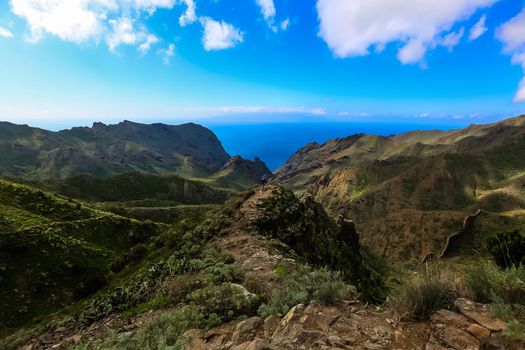 Amazing sunset landscape view to famous Maska canyon on Tenerife island Spain.