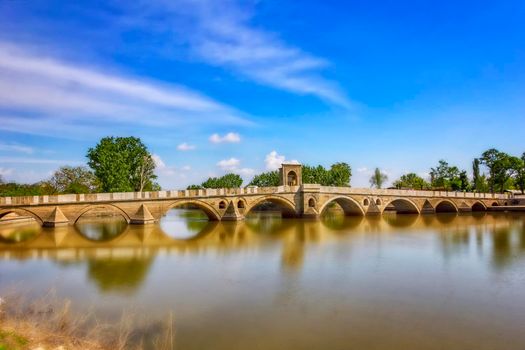 Spectacular Bridge above Tundzha River in Edirne, Turkey