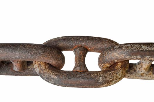 The old and rusted chain  isolated on white background. Close up
