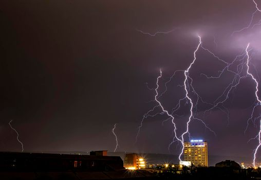 Storm over Varna, Bulgaria, with amazing flashes of lightning and flashes