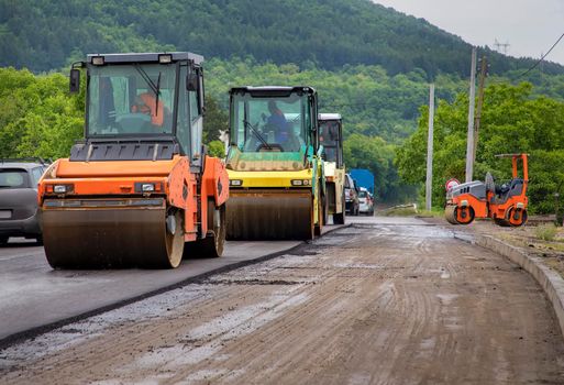 drum rollers at the construction site, working on the new road 