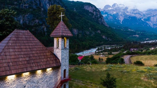 Village scene in the Theth Valley, in Albania