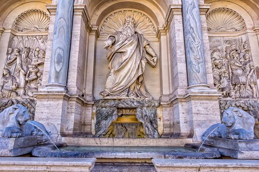 Rome, Italy - June 11, 2017; Rome, Italy, The Fontana dell'Acqua Felice, also called the Fountain of Moses (happy water fountain). Moses is depicted as indicating the water spring from the rock.