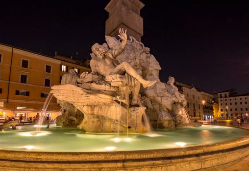 Rome, Italy - June 14, 2017: Amazing Night view of Piazza Navona in the city of Rome, Italy