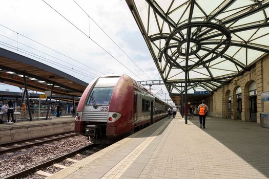Luxembourg city, May 2022. view of the train on the platform of the railway station