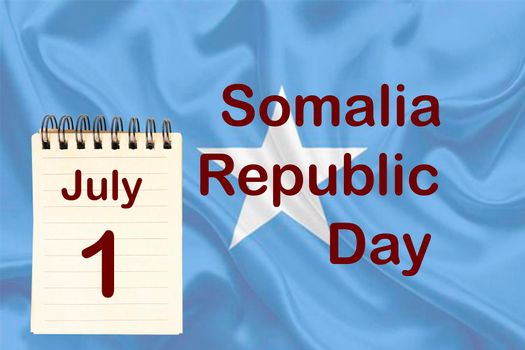 The celebration of the Somalia Republic Day with the flag and the calendar indicating the July 1