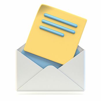 Mail icon opened envelope 3D render illustration isolated on white background