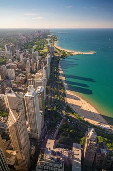 View of downtown Chicago from above in USA