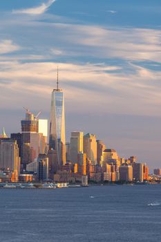 Downtown Manhattan skyline at sunset New York City