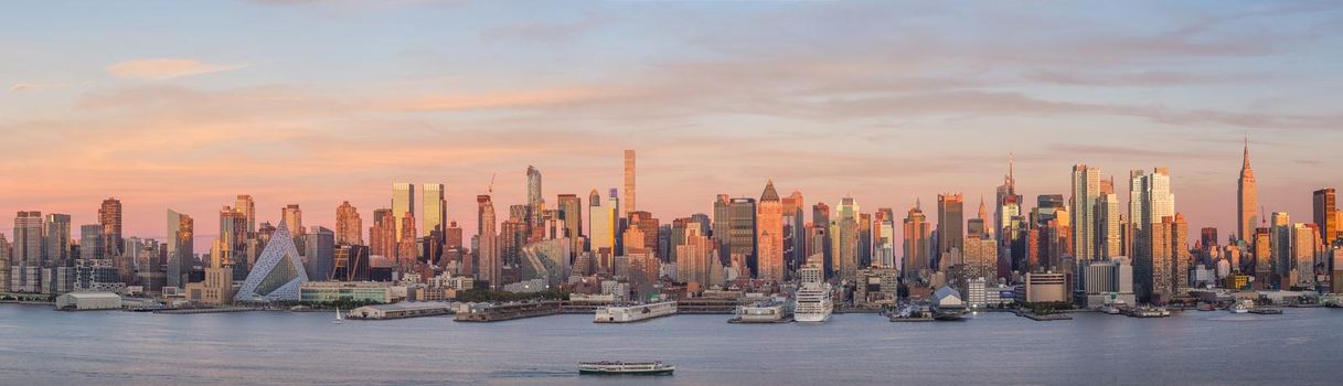 New York City Manhattan midtown skyline at dusk USA