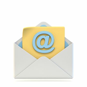 Mail icon with AT symbol 3D render illustration isolated on white background