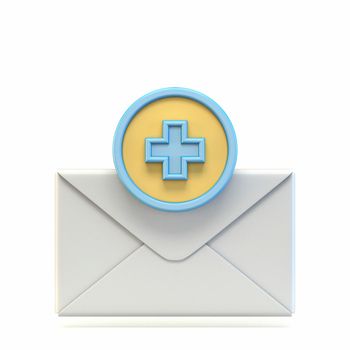 Mail icon with plus sign 3D render illustration isolated on white background