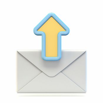 Mail icon with upload arrow sign 3D render illustration isolated on white background