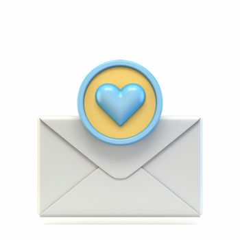 Mail icon with heart sign 3D render illustration isolated on white background