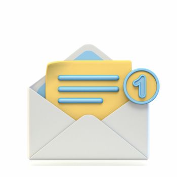 Mail icon opened mail with notification number sign 3D render illustration isolated on white background