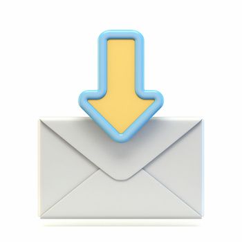 Mail icon with download arrow sign 3D render illustration isolated on white background