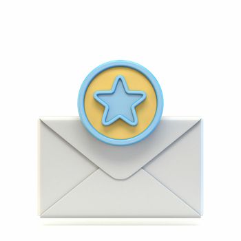 Mail icon with star symbol 3D render illustration isolated on white background