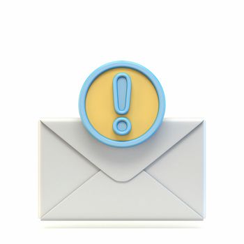 Mail icon with exclamation mark 3D render illustration isolated on white background