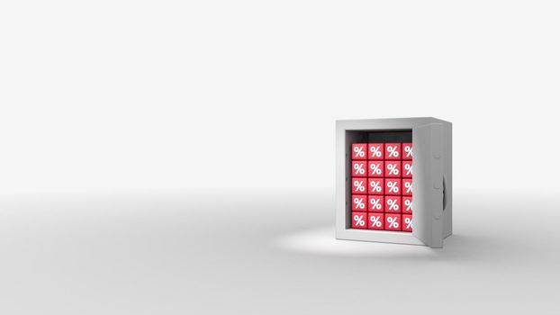 3d render of opening a safe, from which savings are falling. Bank interest, investment fund.