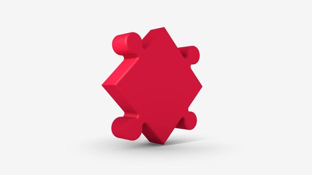 3d render of a red rotating puzzle. Large connecting piece