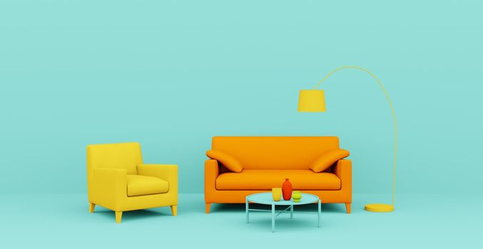 3d Abstract interior. Interior template. Bright color in the interior