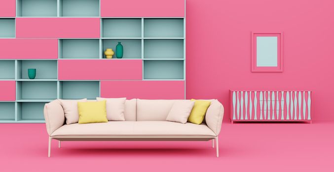 3d Abstract interior. Interior template. Bright color in the interior