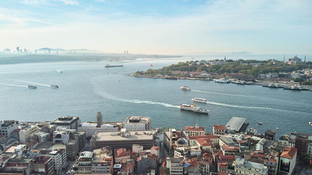 Aerial view of the Bosphorus and Fatih districts and Kadikoy. Istanbul, Turkey. High quality photo