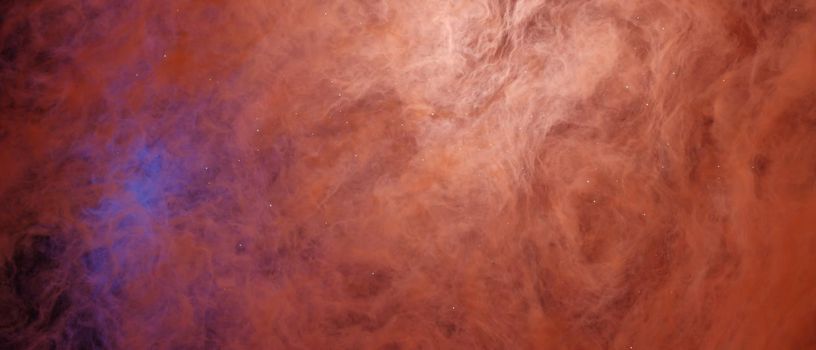Colorful Orange smoke clouds and shiny glitter particles flowing cosmic abstract background