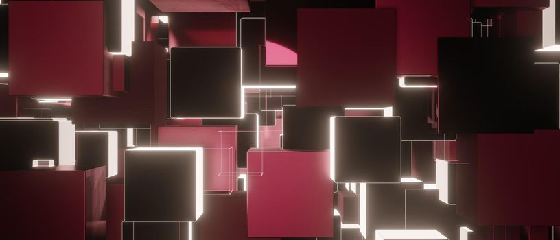 Red Maroon Cubes geometric abstract background with squares background 3d render