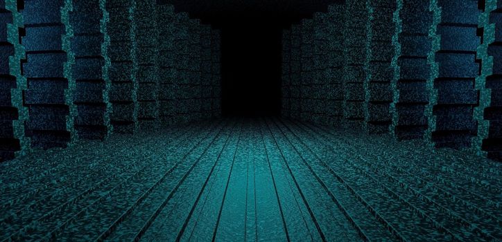 Space Futuristic Basement Underground Hall Spotlight Turquoise Background With Space For Products 3D Illustration