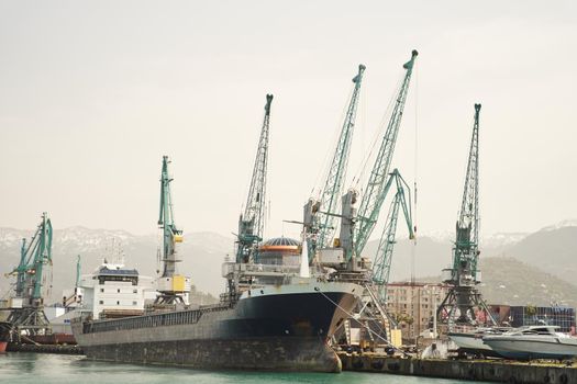 Batumi, Georgia - 04.05.2021: Batumi International Container Terminal. Batumi seaport.
