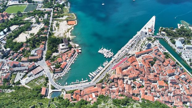 Aerial view of Kotor and the Bay of Kotor. Montenegro. High quality 4k footage