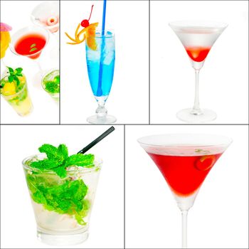 selection of cocktails drinks  collage composition nested on a square frame