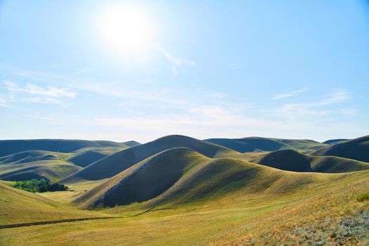 View of the Long Mountains Ridge. The beginning of the Ural mountains. Orenburg region. High quality photo