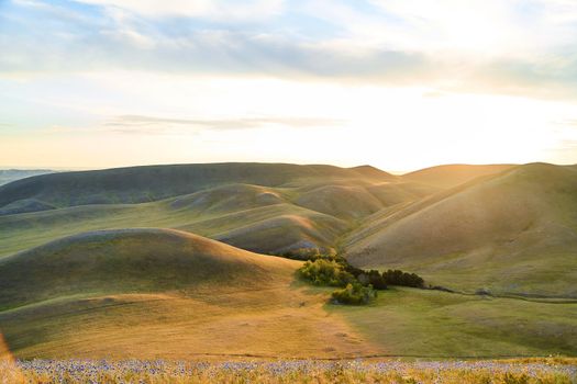 View of the Long Mountains Ridge. The beginning of the Ural mountains. Orenburg region. High quality photo