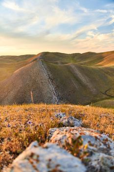 View of the Long Mountains Ridge. The beginning of the Ural mountains. Orenburg region. High quality photo