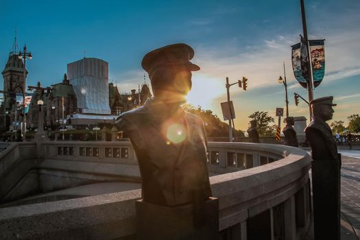 Bronze bust of Valiants Memorial hero Robert Hampton Gray situated in the downtown of Ottawa for his services as Canadian naval officer during World War II.