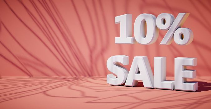 3D rendering of text ten percent sale. Banner for the sale and advertising of goods at a discount.