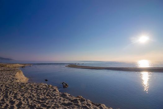 Day view of a river Kamchiya flowing into the Black sea, Bulgaria