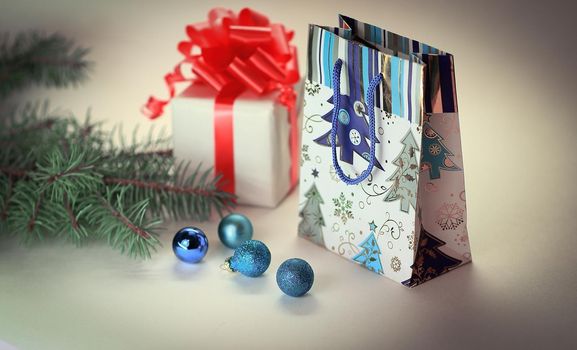 Christmas gifts and shopping bag.isolated on white background .photo with copy space