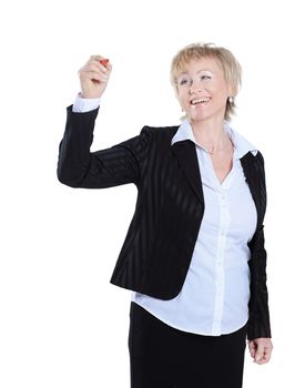 modern business woman pointing at a virtual point.isolated on white