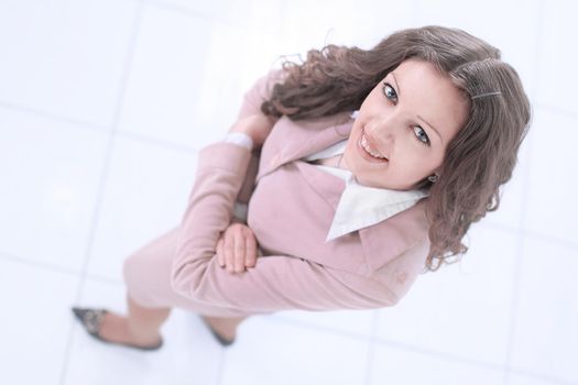 view from the top.successful business woman looking at the camera. concept of career.