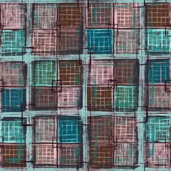 Seamless pattern. Abstract cage in the form of windows. Fashionable painting in tons of land.