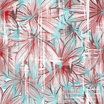 Seamless pattern. Large leaves in light pink and blue tones. Pattern for modern wallpaper and fabric.