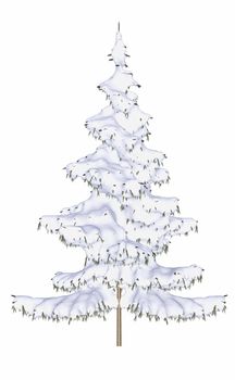 Winter pine or fit tree covered with snow isolated in white background - 3D render