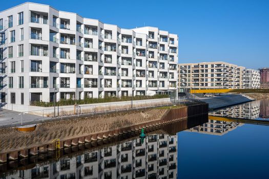 New apartment buildings at the waterfront seen in Berlin, Germany
